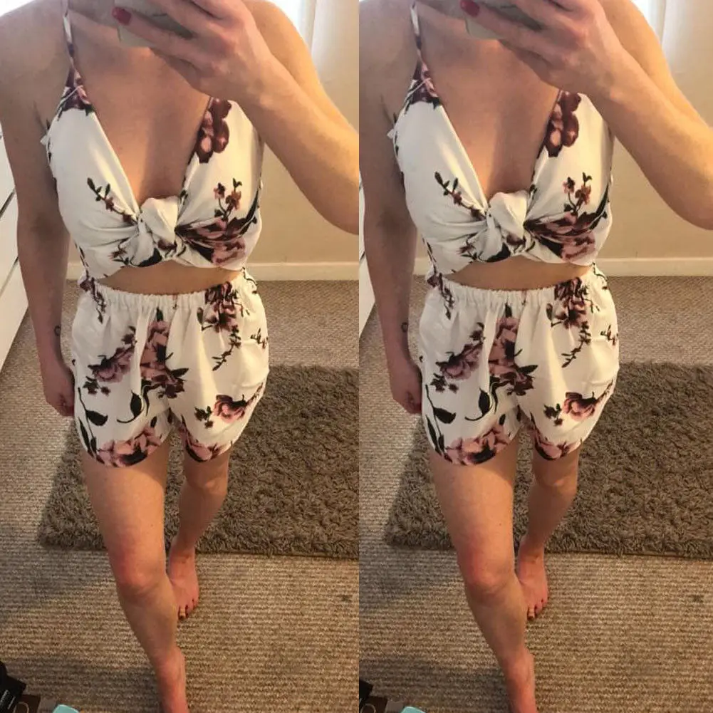 Women Playsuit Ladies Bodysuit Romper Top Jumpsuit Shorts Summer Print