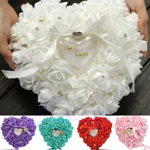 NUEVO Diseño Elegante Rose Favores de La Boda En Forma de Corazón Caja Del Anillo de Regalo Almohada Cojín