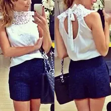 Sexy White lace blouse women sleeveless backless blusas femininas camisas branca feminino feminine shirts festa Sexy White lace blouse women sleeveless backless blusas femininas camisas branca feminino feminine shirts festa