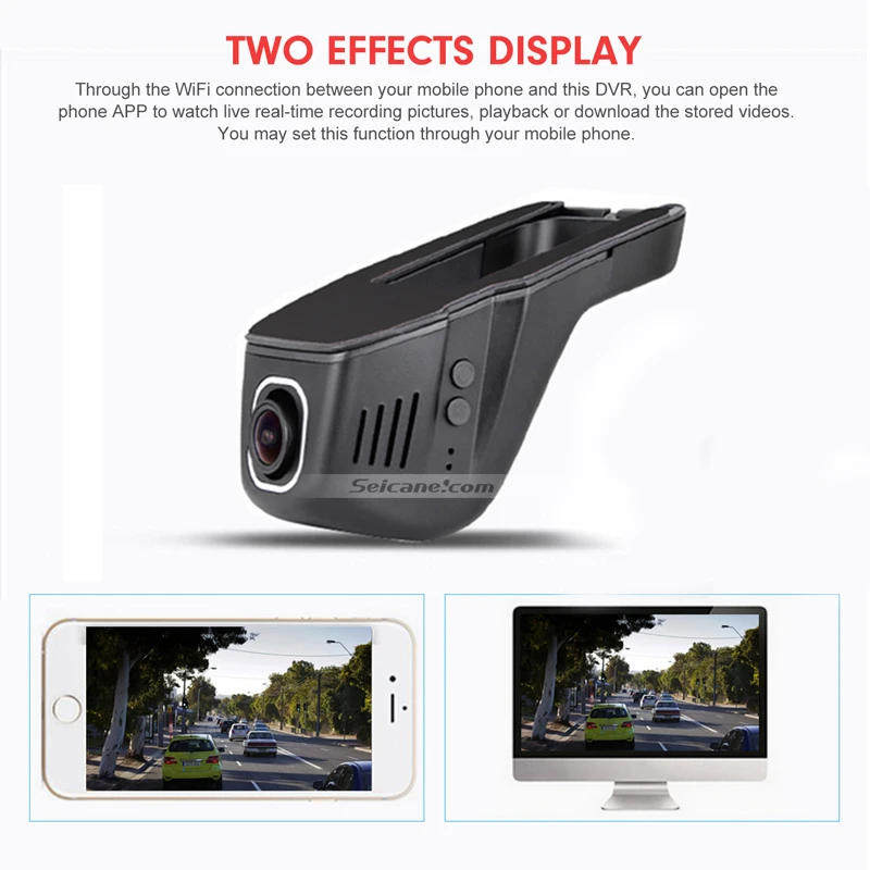  Seicane Hidden HD Wide Angle Car Driving Video Recorder with WIFI GPS Driving Trajectory Parking Mo