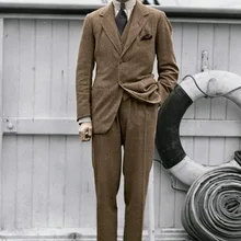 Новейшее осеннее и зимнее пальто, дизайнерский коричневый твидовый мужской костюм из трех частей, облегающий смокинг на заказ