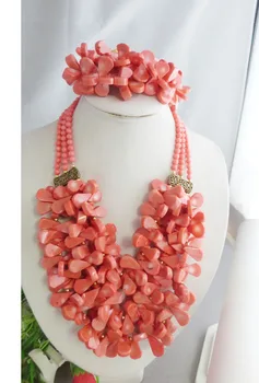 

Luxury 2017 Nigerian Coral Beads Bridal Necklaces Jewelry Set African Wedding Costume Jewelry Set Wholesale Free Shipping