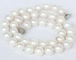 

Natural 17" 11mm round white pearls necklace magnet clasp