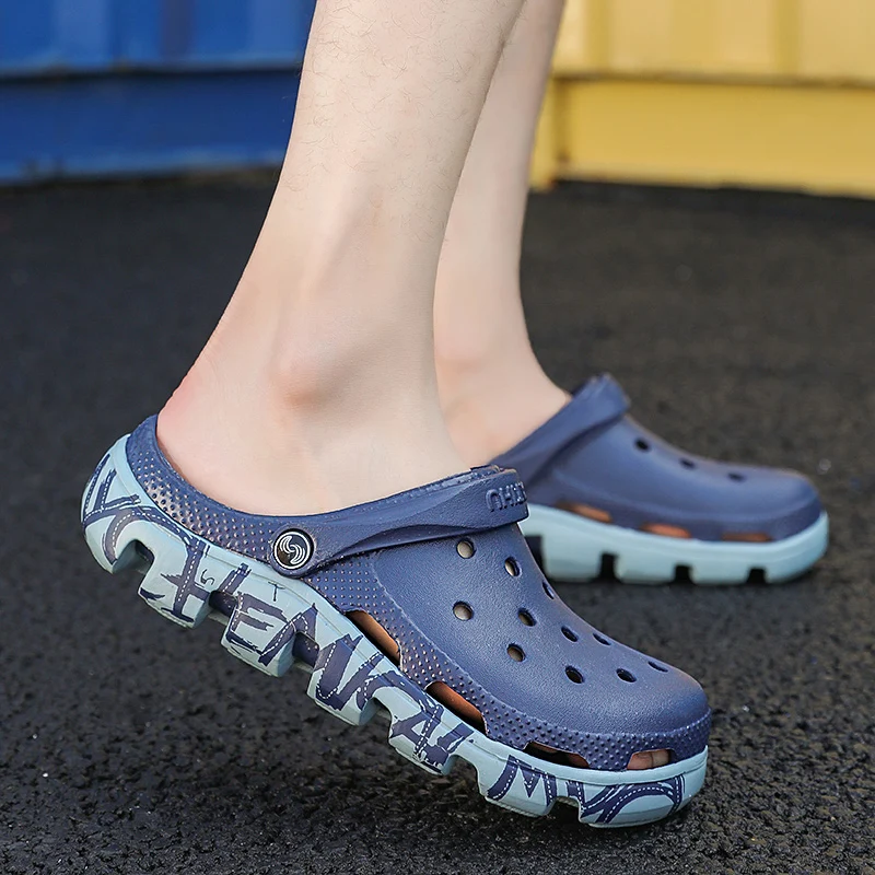 Polali/брендовые Летние повседневные сандалии с кроком; Новинка; мужские шлепанцы Aqua Clog; популярные мужские сандалии; обувь для плавания; пляжная обувь для сада - Цвет: Синий