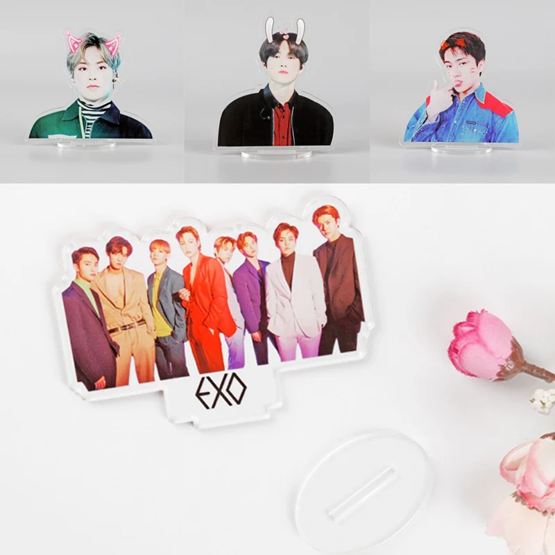 Kpop EXO Характер Стенд таблички дисплей Двойная акриловая сторона коллекции фанатов карты+ база