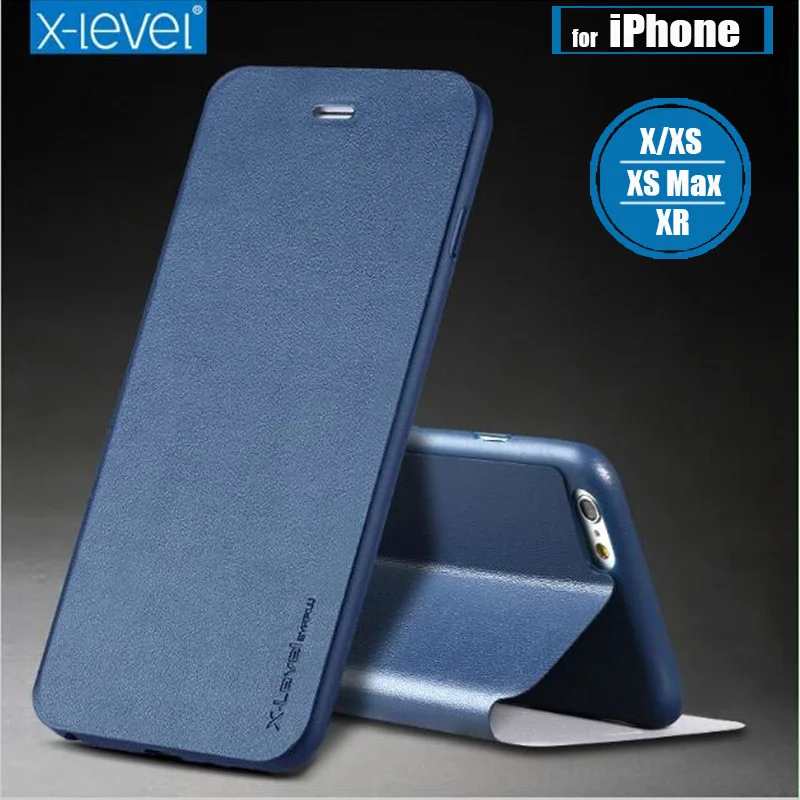 

X-Level Soft PU Leather Flip Phone Case For iPhone X XS MAX XR Stand Holder Protective Cover For iPhone 8 7 6s 6 Plus 5S SE Capa