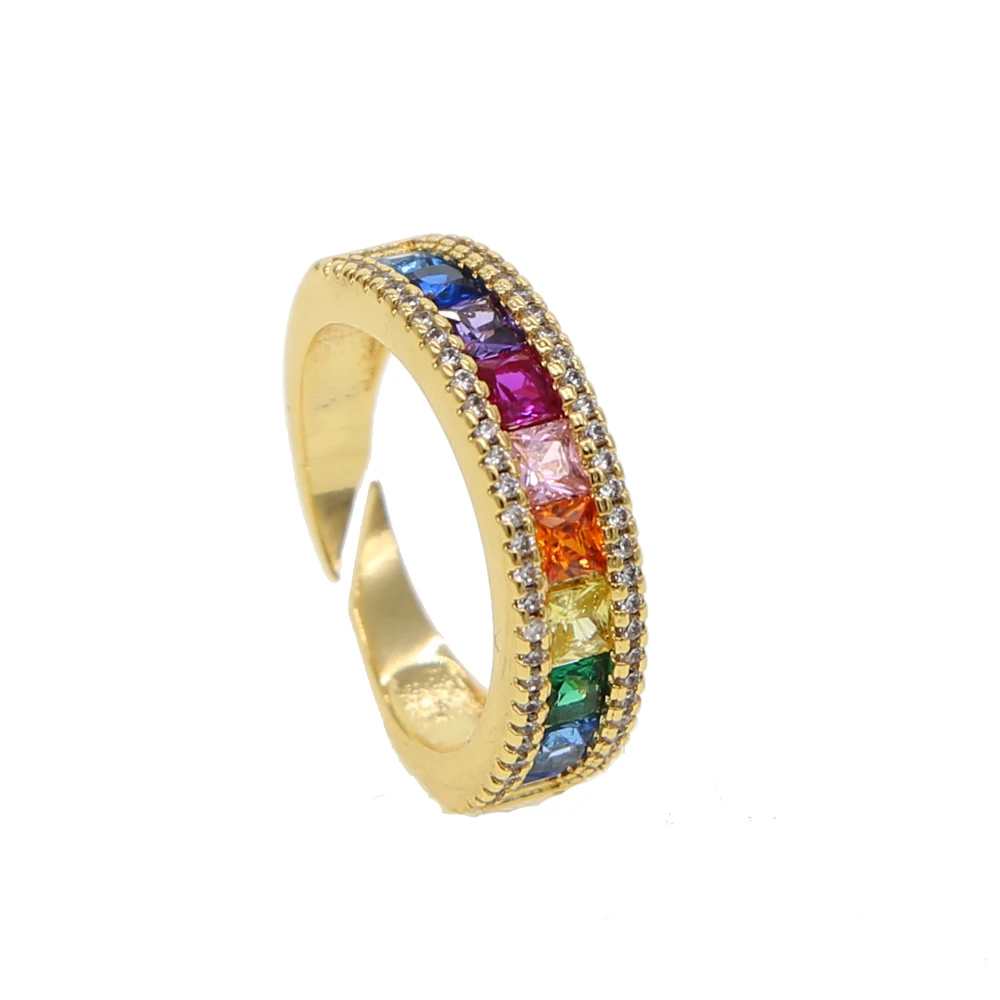 

Multi wrap square shape rainbow cz bar ring Gold color multi color CZ open adjust fashion trendy women Christmas gifts jewelry