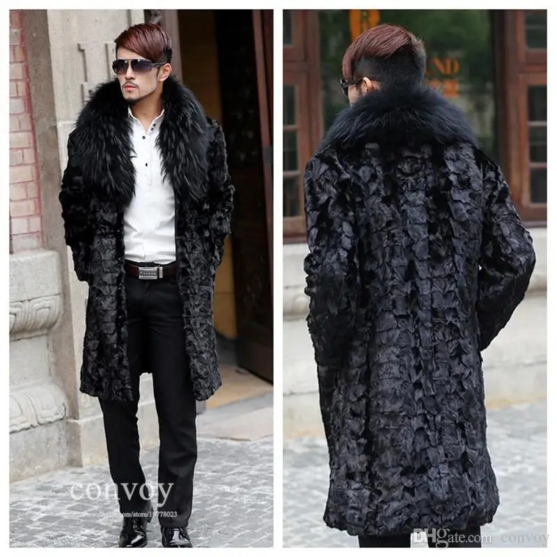 free shipping Mens Long Sleeve Faux Fur Coat Lapel Neck Long Hair Thick ...