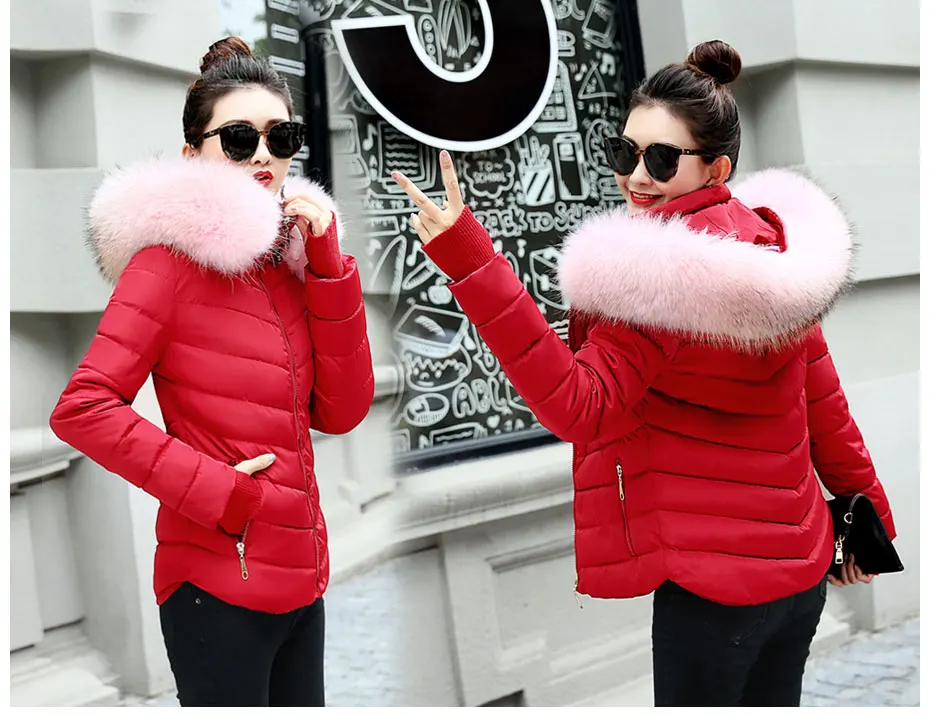 Женская теплая зимняя куртка модное женское пуховое хлопковое пальто с капюшоном и меховым воротником однотонное приталенное Женское пальто большого размера
