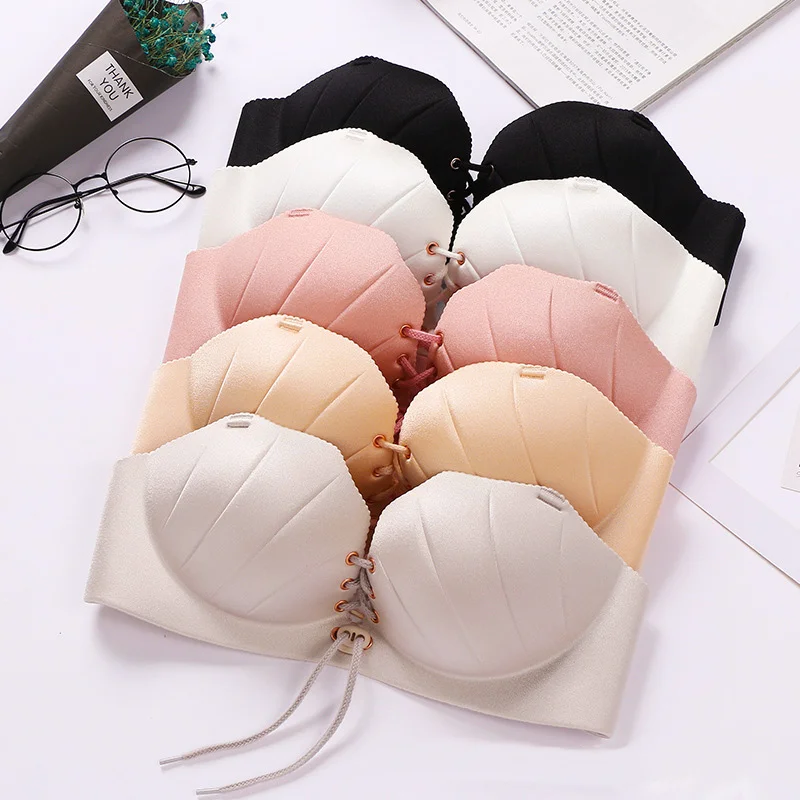 

DERUILADY Seamless Backless Drawstring Bra Women Adjusted Push Up Bralette Solid Simple Comfort Wireless Bra Sexy Lingerie