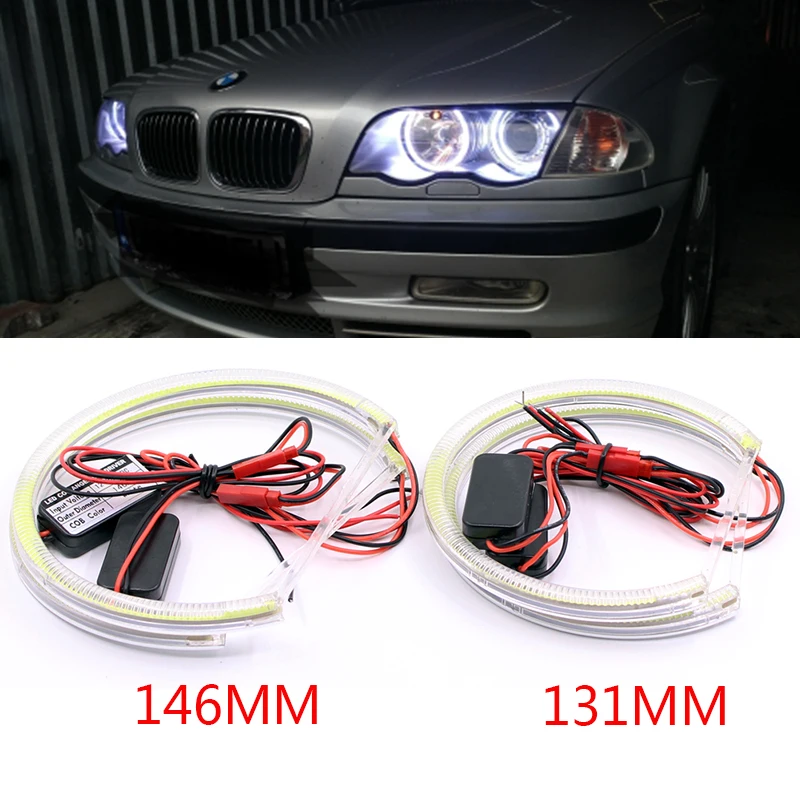 2X131MM + 2X146MM HID Стиль COB светодиодный Ангельские глазки гало кольца комплект для BMW E46