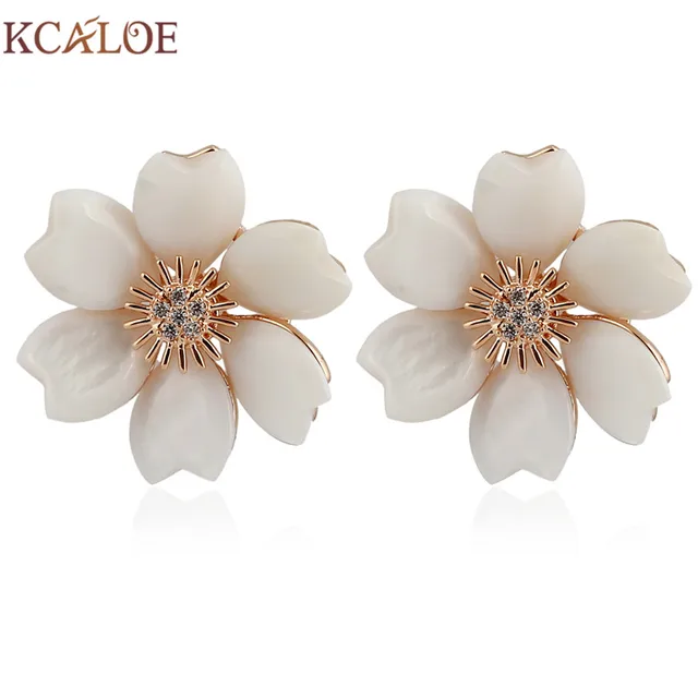 Aliexpress Kcaloe Natural S Flowers Stud Earrings Kcaloe Natural S Flowers Stud Earrings Fashion Rose Gold Color Crystal Rhinestone Wedding Bride Earring