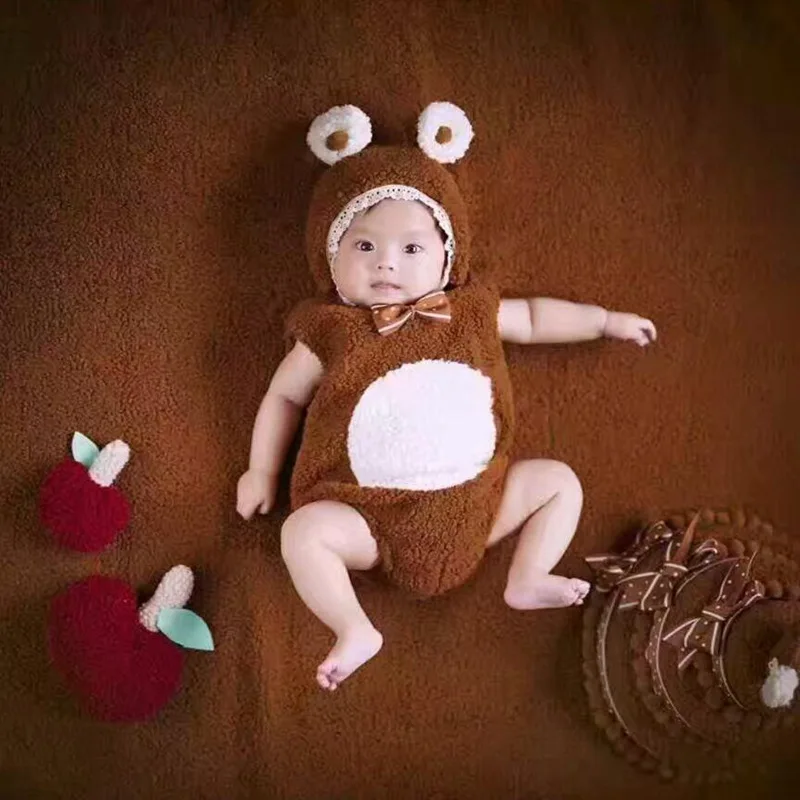

Fashion Brown Baby Girl Boy Photo Costumes Clothes Newborn Pictures Clothing Crown Bear Cosplay Animal Head Wear Outfits