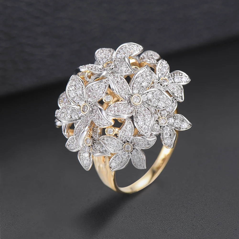 

Luxury Flower Shape Hollow Rings For Women Jewelry Dubai Indian Finger Rings Engagement Ring Wedding Ring bague femme