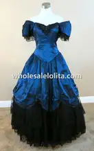 Blue & Black Civil War Period Dresses Vintage Black Ruffled Lace Gown