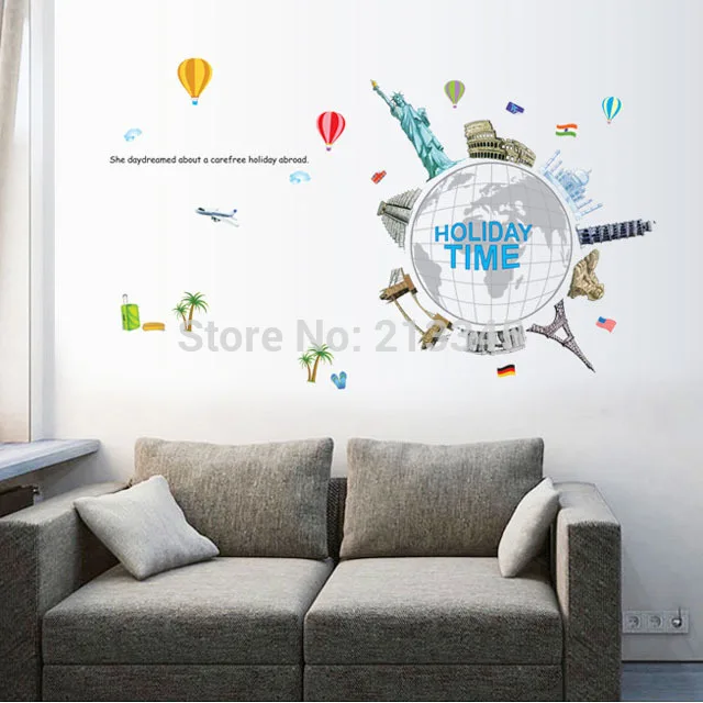 

[Fundecor] holiday time world travel DIY wall sticker murals office home interior decals wallpaper vinilo mundo