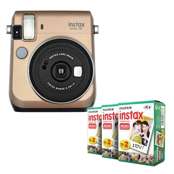 Fujifilm Instax Mini 70 мгновенная пленка Камера Золото со стильным плечевым ремнем+ Fuji 60 мгновенная пленка фото картинка - Цвет: Gold