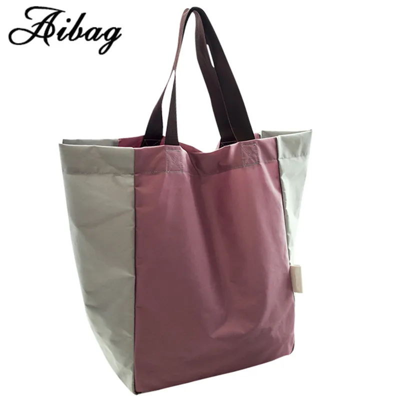 AIABAG New Waterproof Folding Handbag Large Capacity Girl Hit color Bags Portable Women s Tote Bag