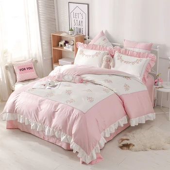 

IvaRose 4/7 pcs Sheet Pillowcase Duvet cover set flowers Embroidery Bedding sets king queen size Bedlinen 100% Egyptian Cotton