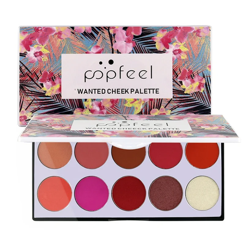 

POPFEEL 10 Color Blush Palette Brighten Orange Pink Natural Delicate Gentle Face Cream Blush Contour Makeup