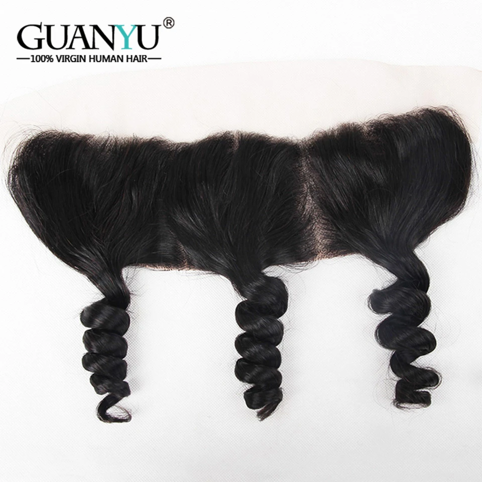 Guanyuhair Peruvian Hair Bundles Loose Wave Human Hair Extensions 3 Bundles With Frontal Closure Ear to Ear Remy Natural Color