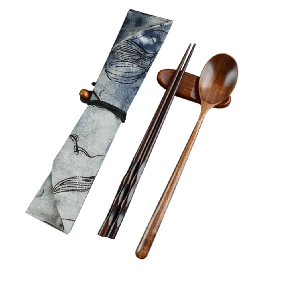 1 пара палочек для еды+ 1 ложка ручной работы, японские палочки для еды из натурального дерева, набор ложек с подарочным карманом, бамбуковые палочки для еды, набор палочек для еды - Цвет: B