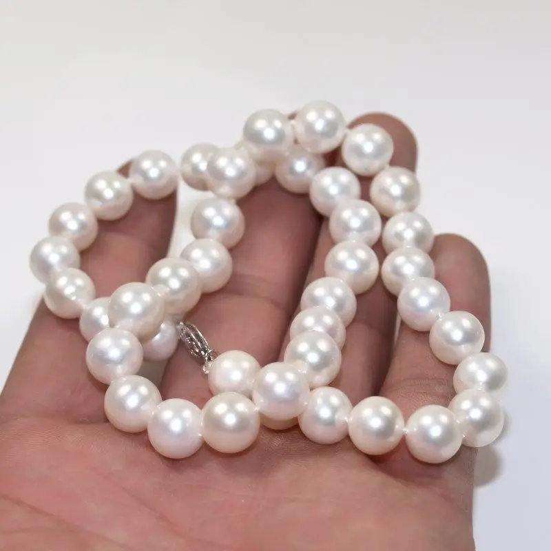 

HOT 10-11MM freshwater GENUINE WHITE PEARL NECKLACE 14K