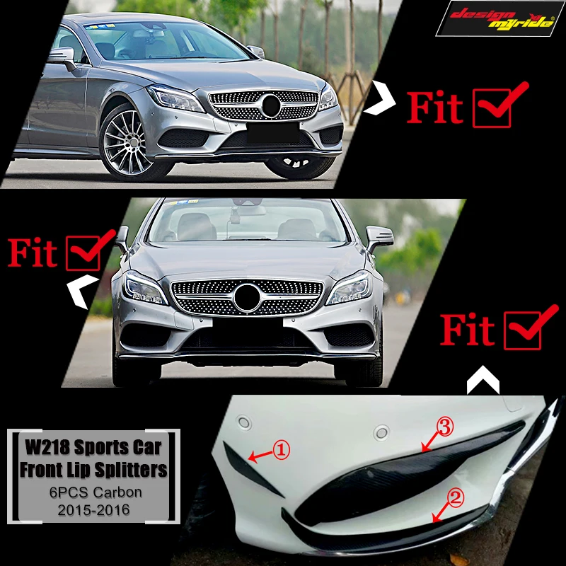 CLS W218 разделители передних губ 6 шт черный карбон для Benz Class CLS350 CLS400 передний