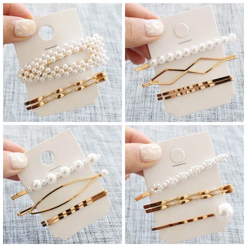 

3Pcs/Set Fashion Pearls Acetate Geometric Hair Clips For Women Girls Pearl Headband Sweet Barrette Hairpin Hair Accessories