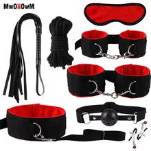 MwOiiOwM 8 Pcs/Set Sex Toys Kits Sex Bondage Accessories Sexy Lingerie Handcuffs Whip Rope Exotic Adult Products for Couples
