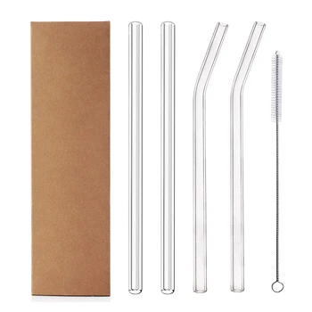 

UPORS 4Pcs/Set Glass Straw 200mm*8mm Reusable Glass Drinking Straws with Brush Eco Friendly Glass Straws for Smoothies Cocktails