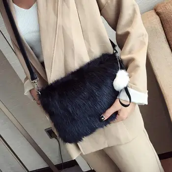 

New Women Bag Handbags Designer Faux Rabbit Fur Brand Female Messenger Bag Fashion Casual Laies Shoulder Tote Bags Plush L0728