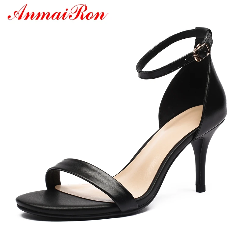 

ANMAIRON Genuine Leather Basic Casual Sandalias De Verano Para Mujer Women High Heel Sandals 2019 Summer Size 34-39 LY722