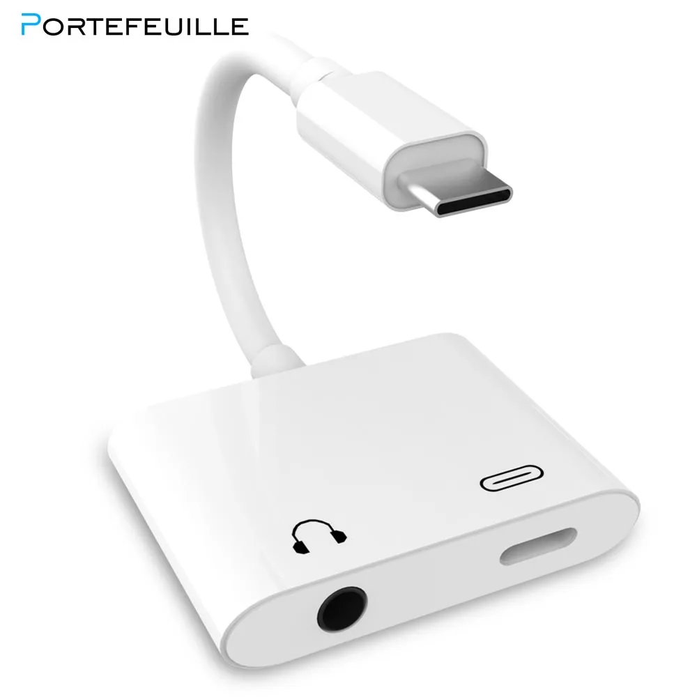 

Portefeuille 2in1 Type-c To Jack 3.5 Aux Splitter Cable Adapter For Huawei Mate P20 Pro Honor 10 Play Usbc To Earphone Converter