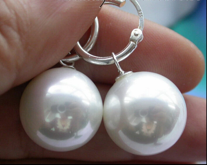 

16mm round white south sea shell pearl earring silver