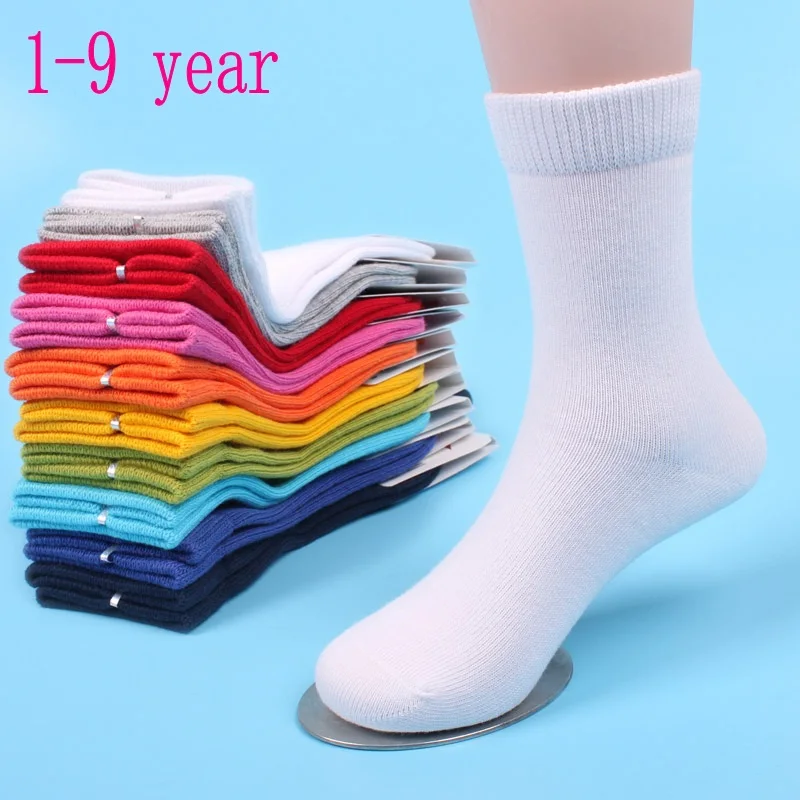 20 шт. = 10 пар, детские носки на 1-9 лет, хлопковые носки для маленьких девочек на весну и осень, носки для мальчиков, однотонные детские спортивные носки - изображение