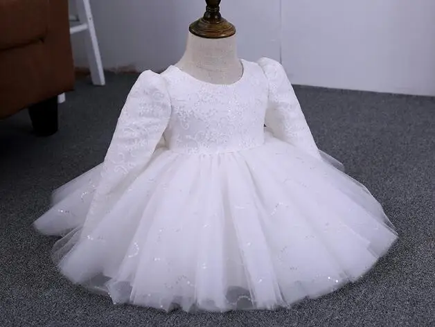 

2017 Fashion White Lace Sequins Girls Pageant Dresses For Baby Princess Flower Girl Dresses Kids Formal Wedding Party Christenin