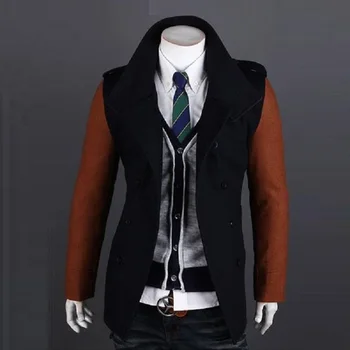 

Navy Men Mandarin Collar Long Sleeve Simple Style jacket suit