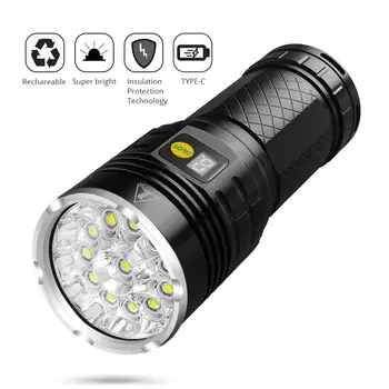 

10000 Lumen Super Bright Led Flashlight Rechargeable Type-C 12xLED 4 Modes Torch with Power Display Function Built-in Batteries