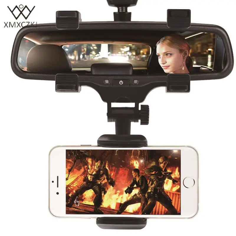 

XMXCZKJ 360 Degrees Car Rearview Mirror Mount Phone Holder Universal Phone Holder Stands For iPhone Samsung HTC GPS Smartphone