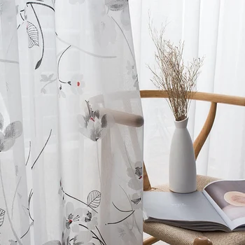 

Chinese style flower curtain romantic soft lightweight fabric install detach for cleaning easy black coffee blue
