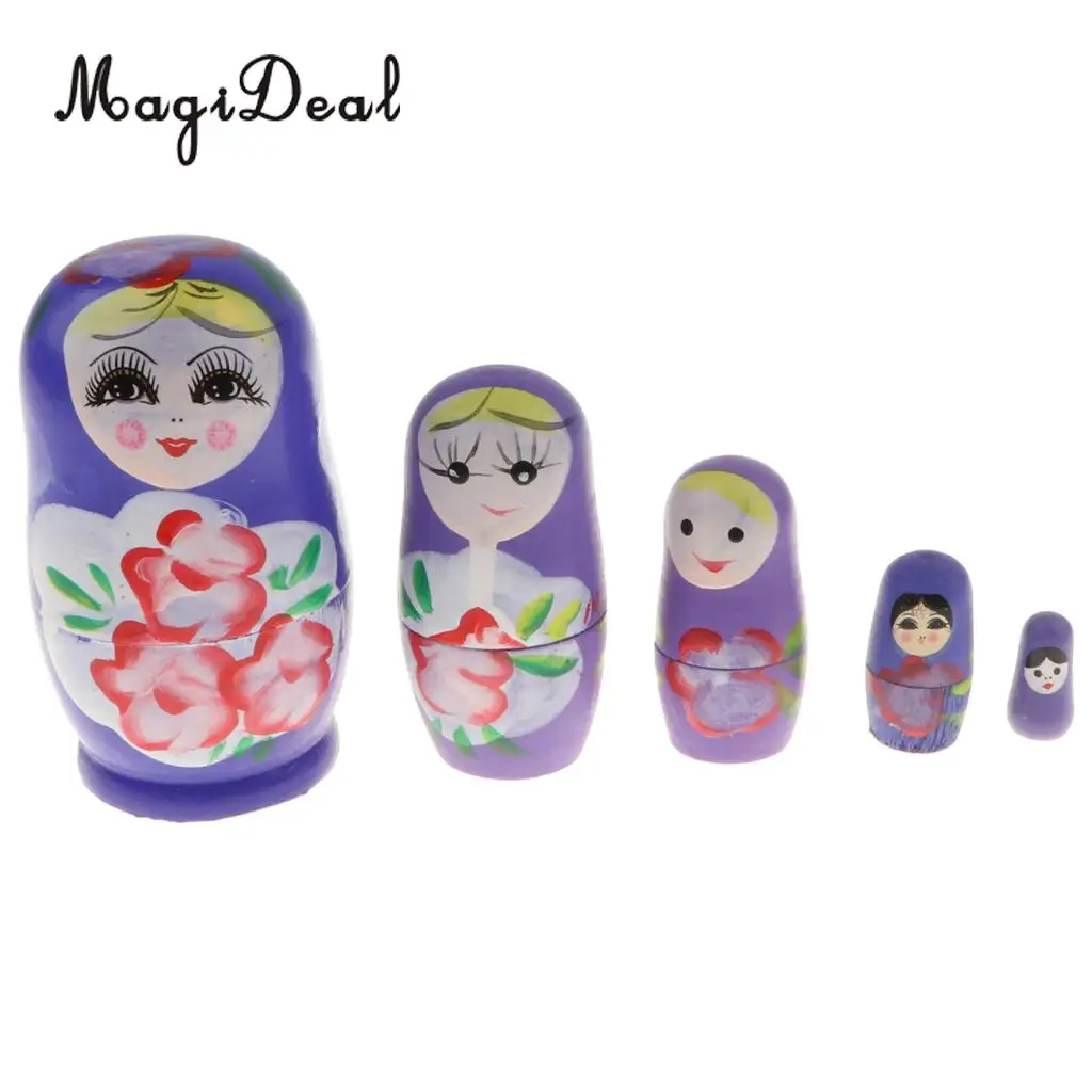 5PCS Wooden Russian Nesting Dolls Matryoshka Stacking Nested Dolls Toys Christmas Gifts Home Decoration for DIY Hand Painted