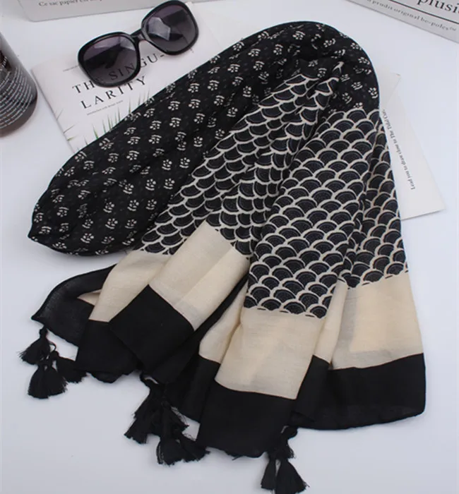

Ethnic scarf 2019 women autumn spring Spain style boho hippie long black geometric print scarf ladies office work scarves