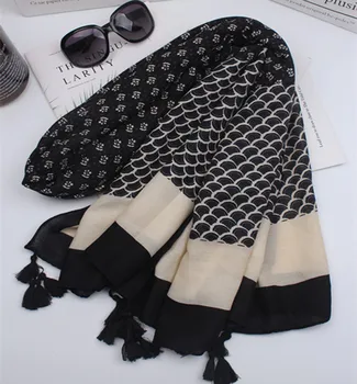 

Ethnic scarf 2020 women autumn spring Spain style boho hippie long black geometric print scarf ladies office work scarves
