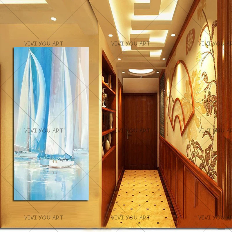 

New Arrival 100% Handamde Sailboat Oil Painting Landscape Paintings Home Decoration For Living Room As Unique Gift