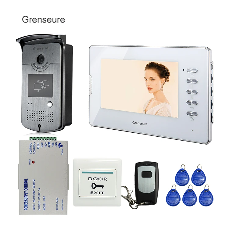 Best FREE SHIPPING NEW 7 inch Video Intercom Door Phone System 1 White Monitor + 1 700TVL RFID Access Camera Remote Control In Stock