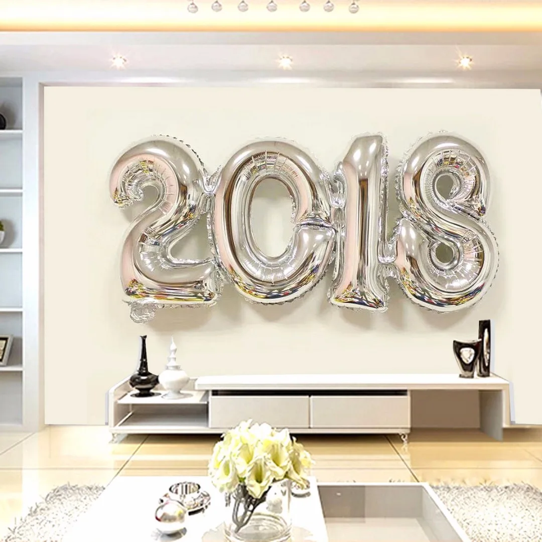 New 2018 Foil Balloons Festival Happy New Year Party Room Decoration Gold Silver