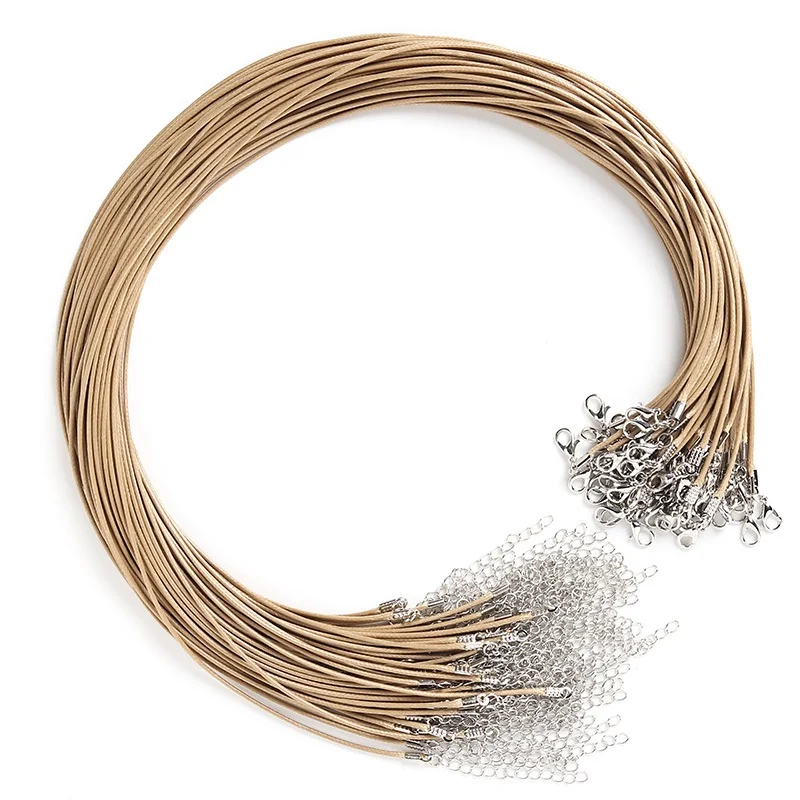 

LanLi 50pcs/100pcs Fashion light tan Wax Rope Chain Necklace Long Lobster Clasp DIY Jewelry Accessories
