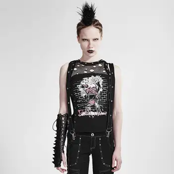 

Punk Rave Women's Broken Holes Lace Up Tank Top T-212