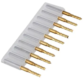 

50pcs 3.175mm Gold Titanium Coated Cutter Carbide End Mill Carbide Corn Router Blade Cutting Tool (2.4mm)